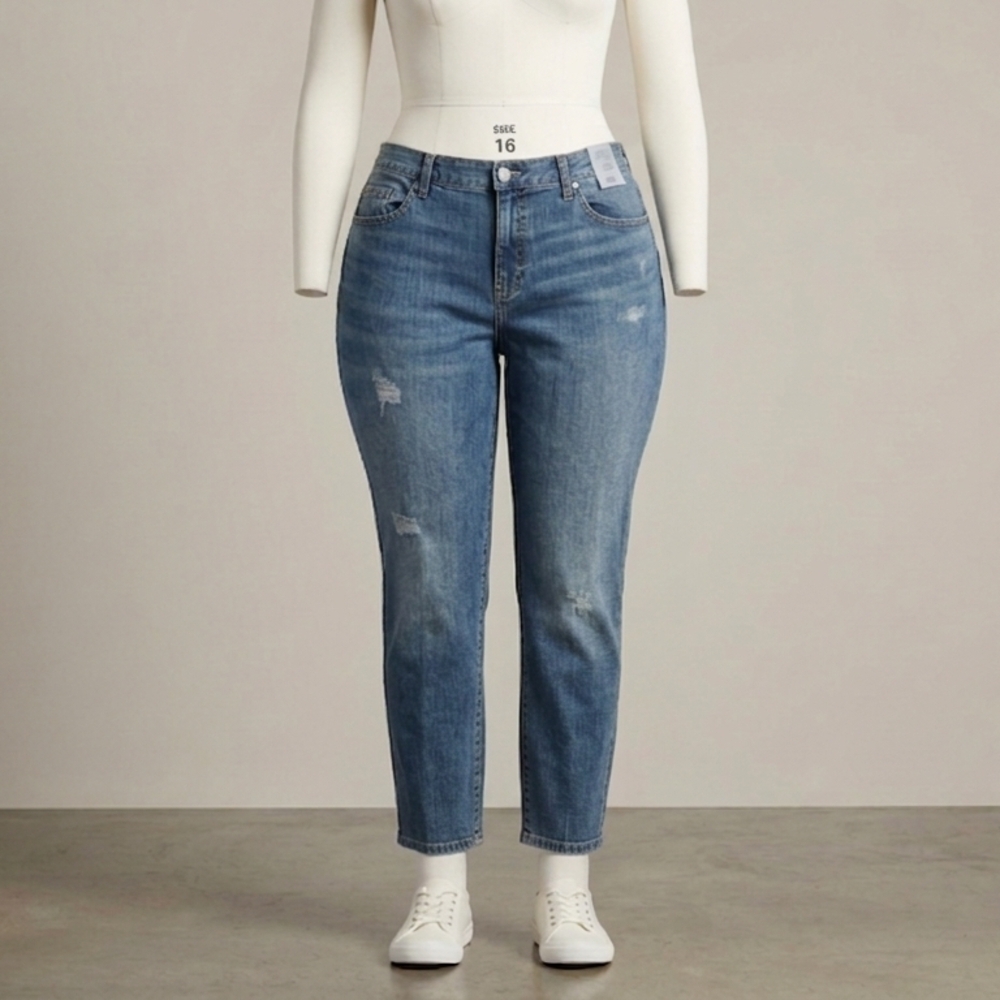 a.n.a 100% Cotton Straight Leg Jeans - Size 16 - Wash Distressed Pre-owned Pant